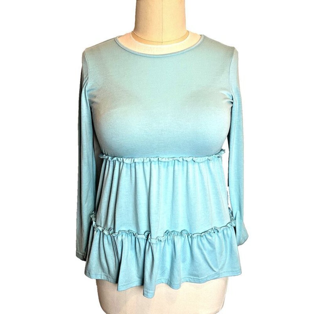 Sweetnight - Women's L/XL Long Sleeve Blouse Ruffle Tiered Hem Stretch Knit Top